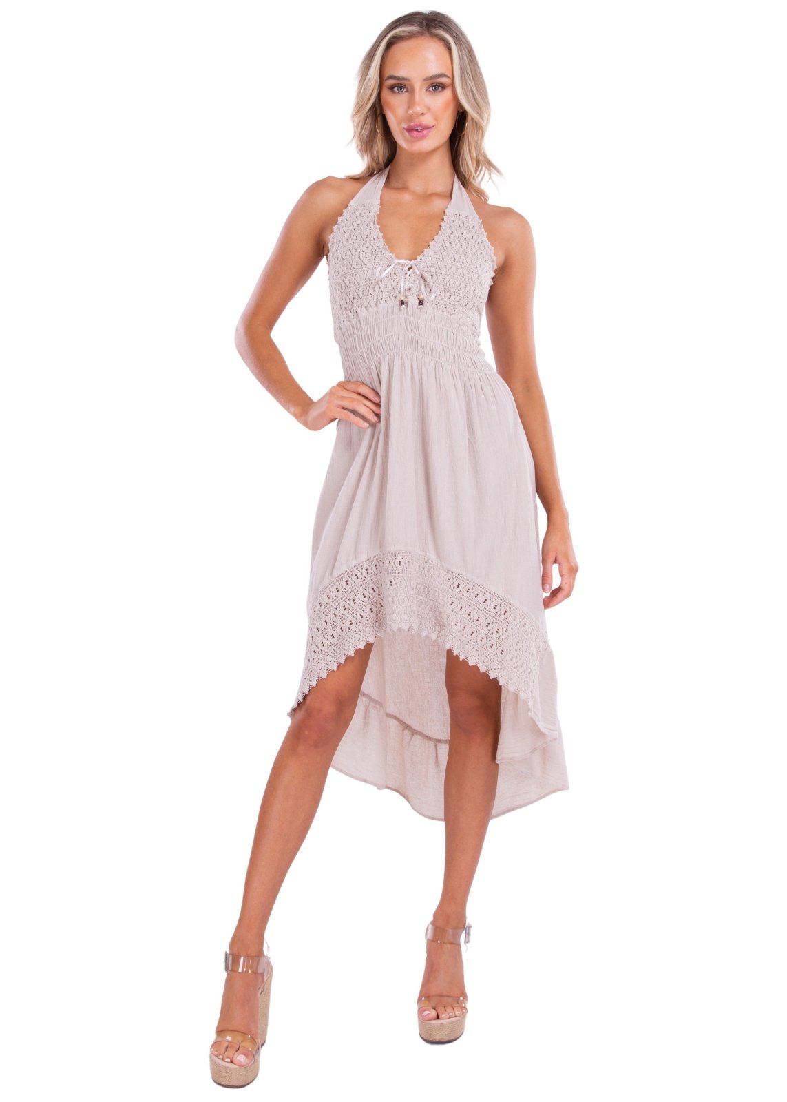 'Marina' High Low Dress Baby Beige - Seaspice Resort Wear