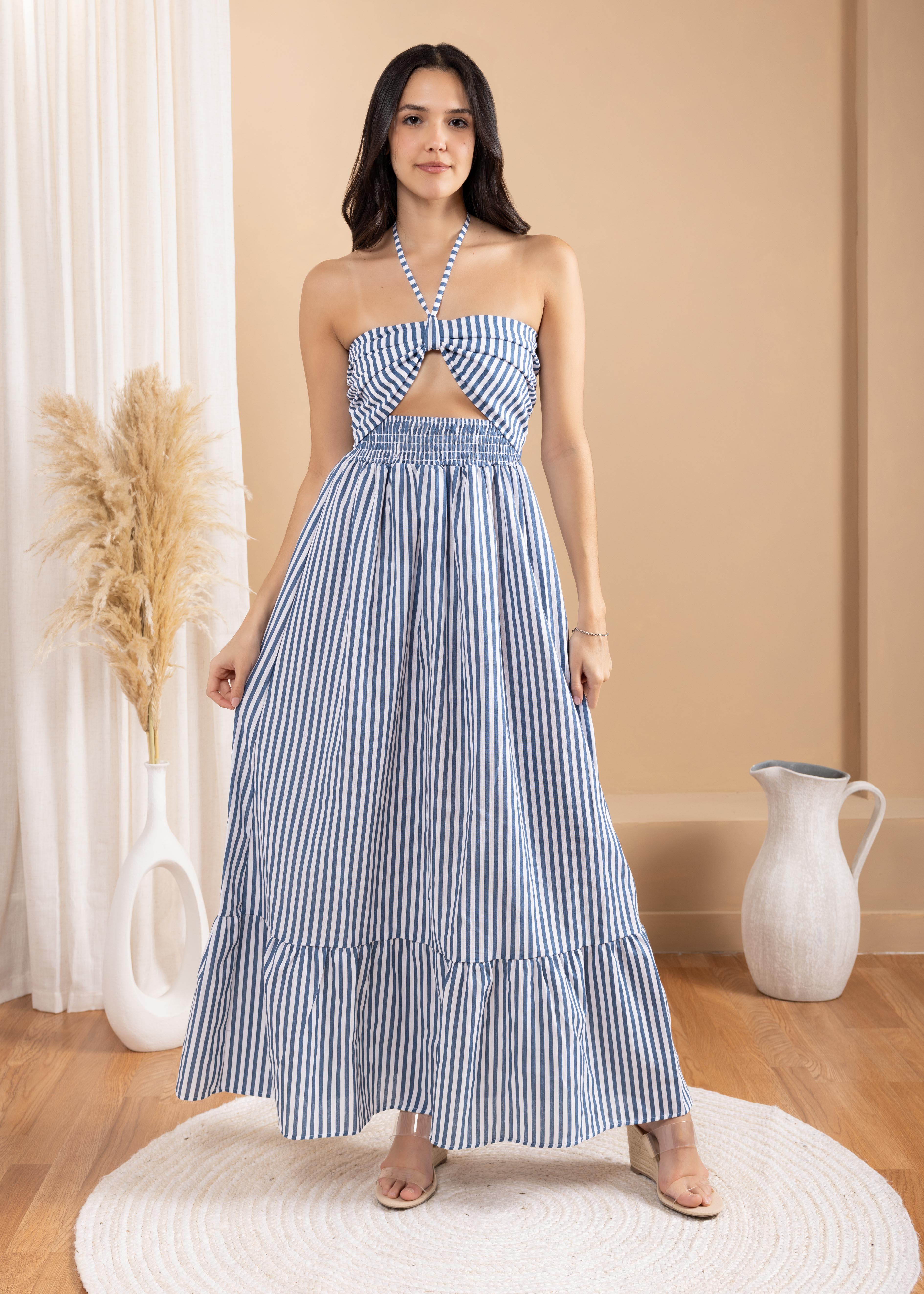 'Sereia' Striped Maxi Dress