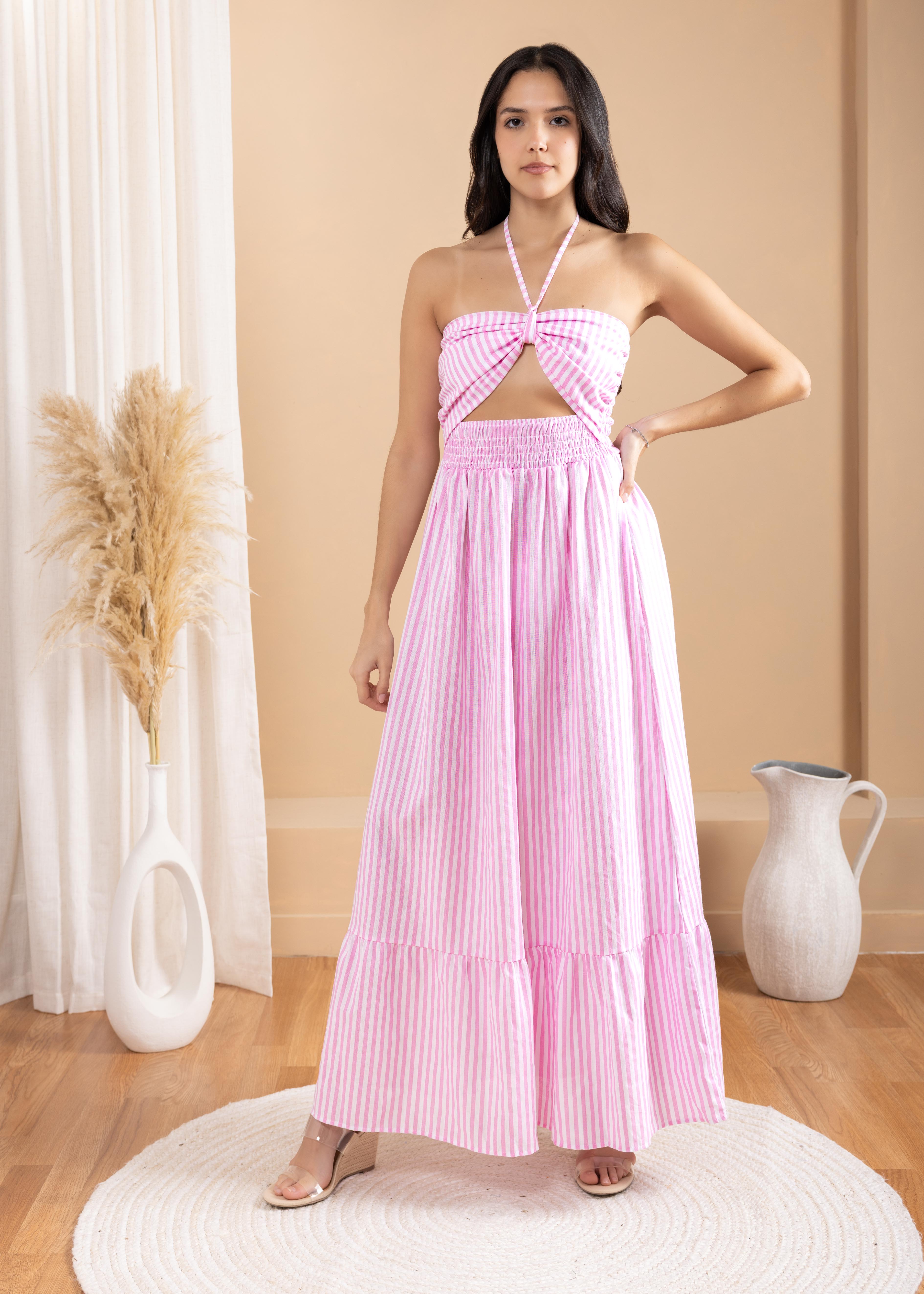 'Sereia' Striped Maxi Dress