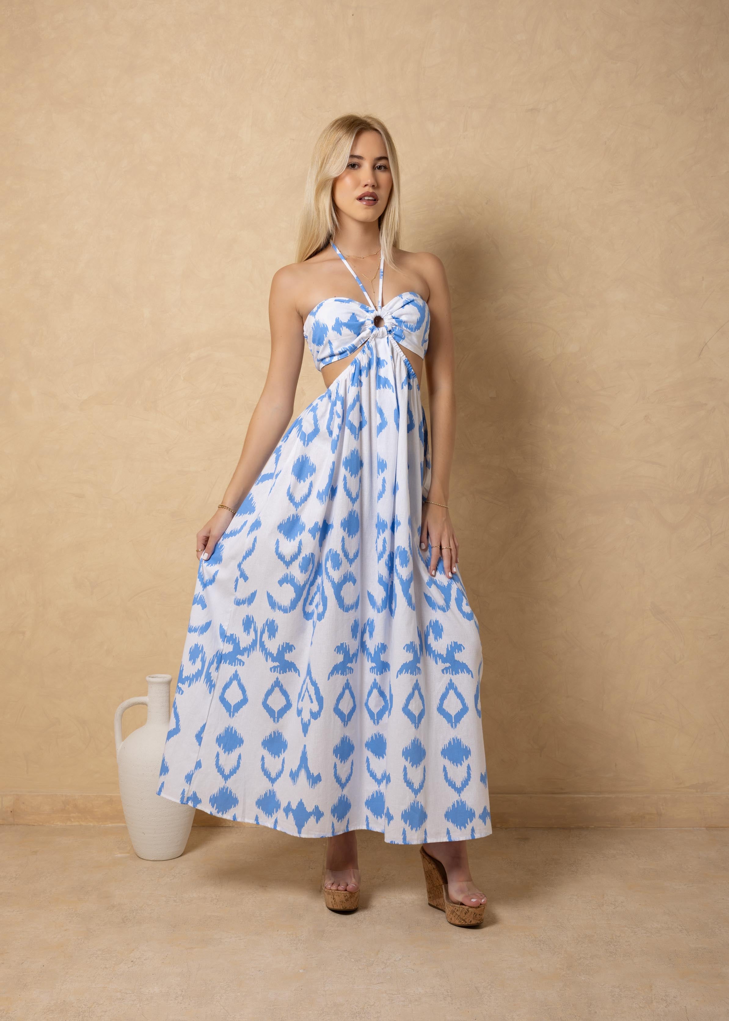 'Flavia' Cutout Print Maxi Dress