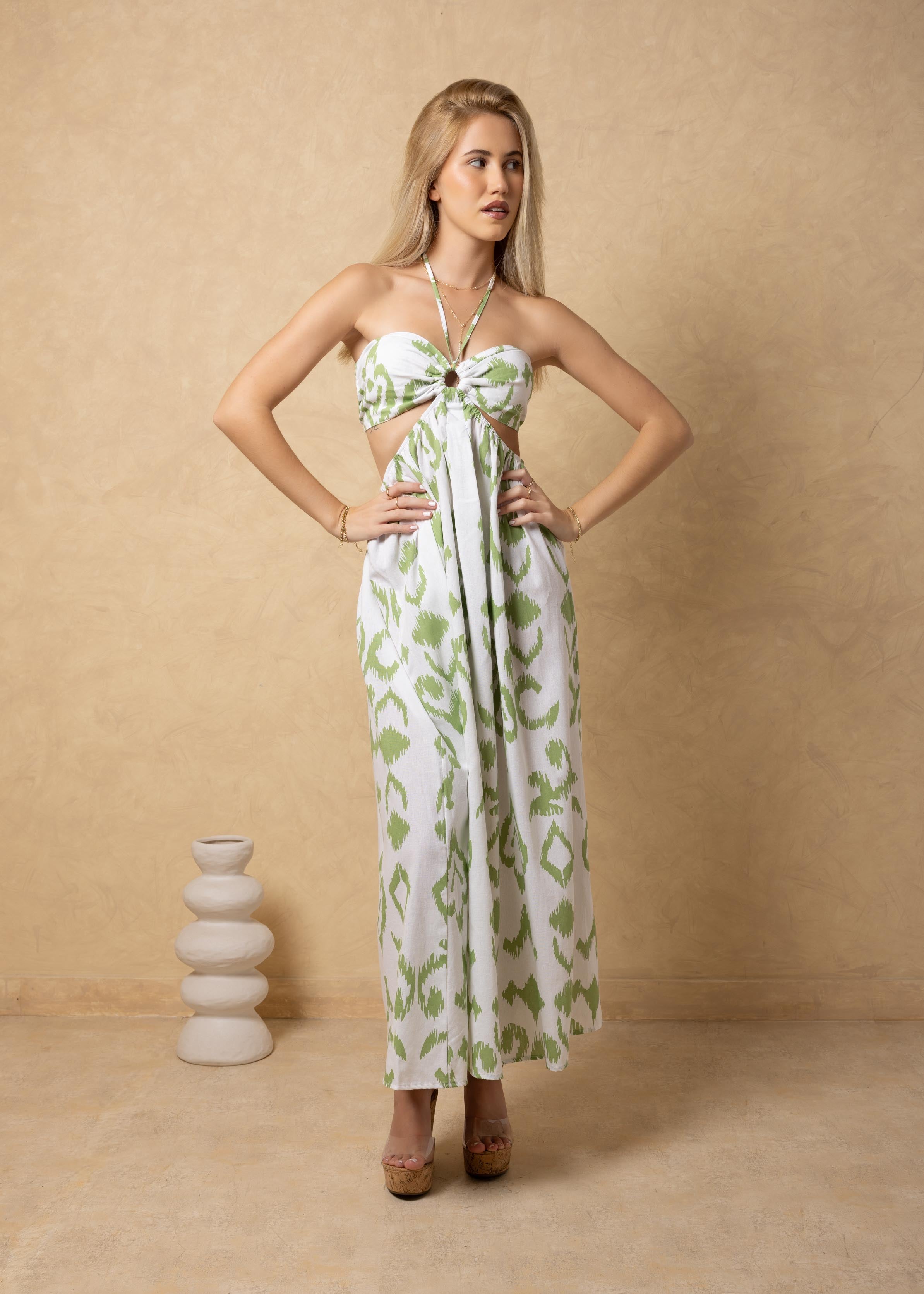 'Flavia' Cutout Print Maxi Dress