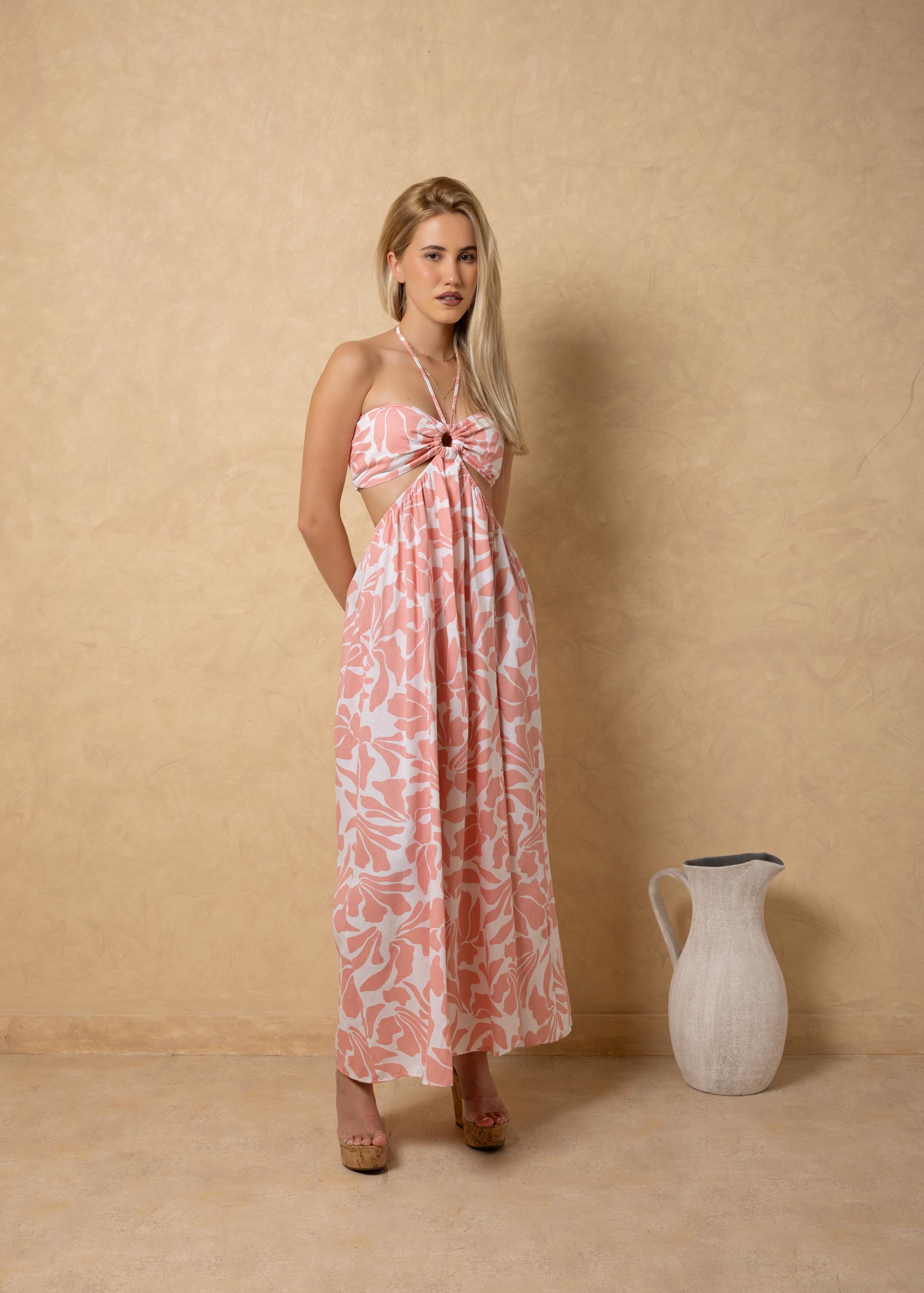 'Flavia' Cutout Print Maxi Dress