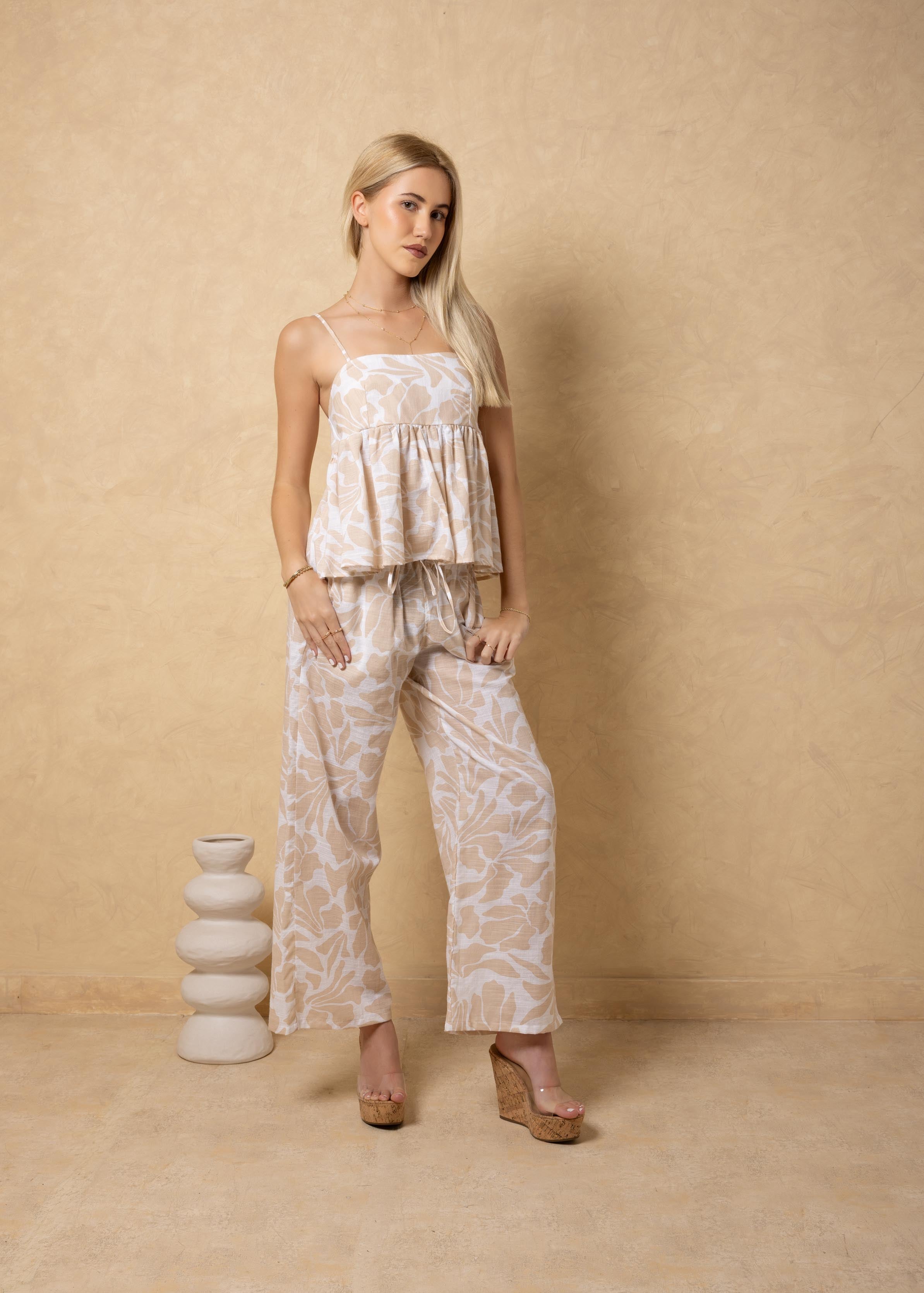 'Solana' Drawstring Wide Leg Print Pants