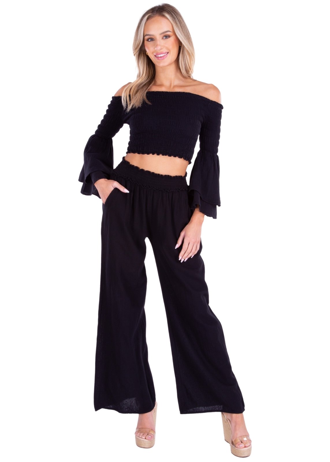 'Soleil' Wide Leg Pants Black - Seaspice Resort Wear