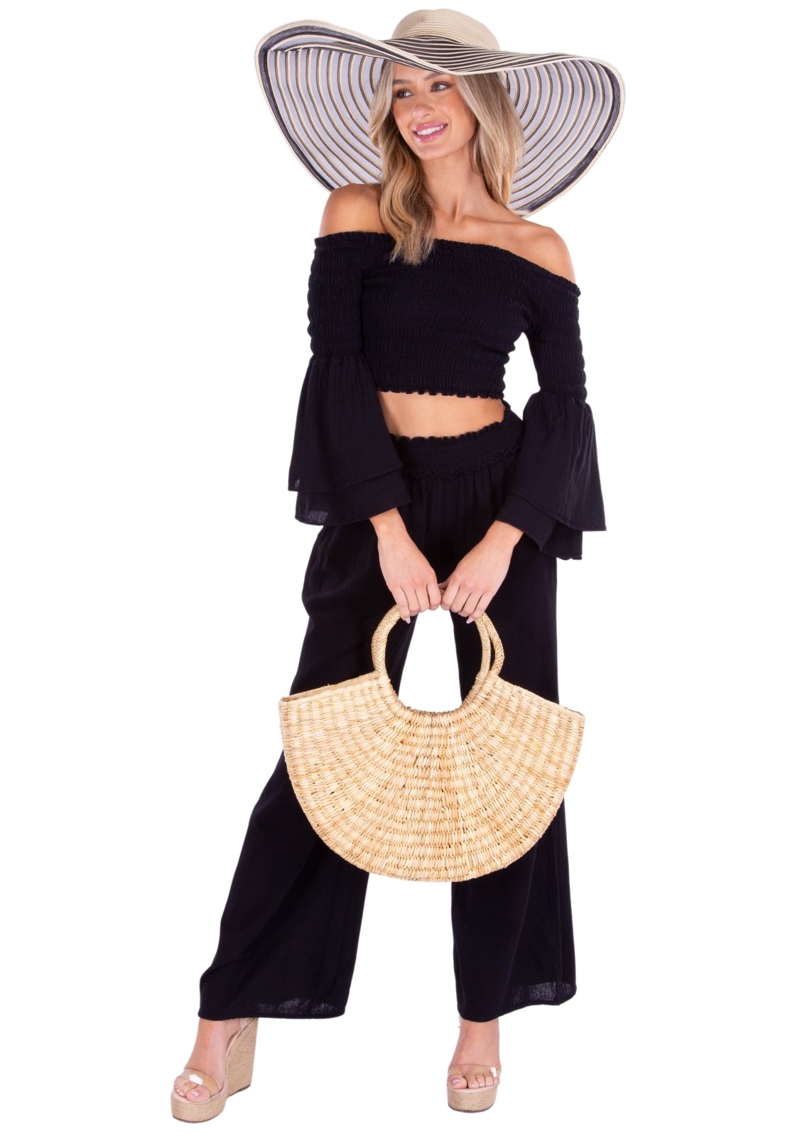 'Soleil' Wide Leg Pants Black - Seaspice Resort Wear