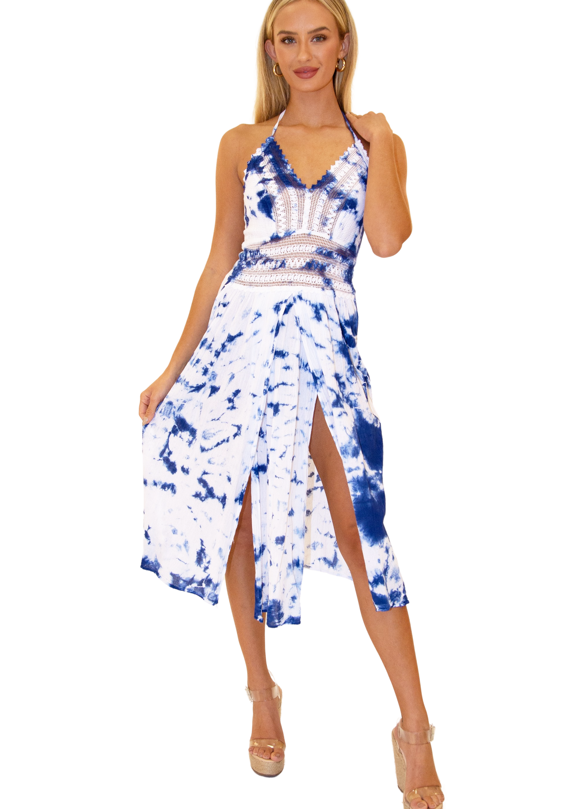 'Arabella' Panel High Split Midi Dress